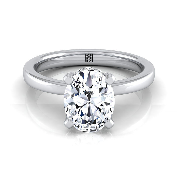 Secret Halo Adorned Prong Solitaire Oval, in Platinum | RockHer