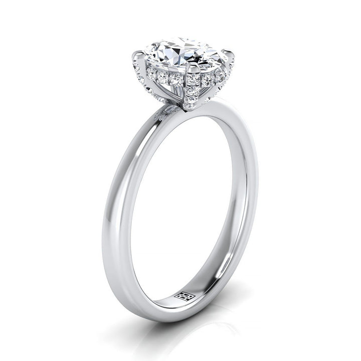 Secret Halo Adorned Prong Solitaire Oval, in Platinum – side profile | RockHer