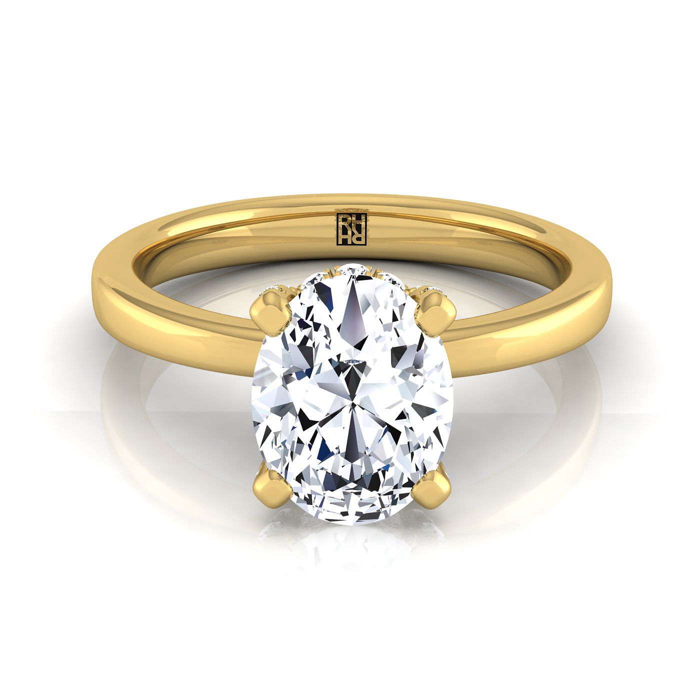 Secret Halo Adorned Prong Solitaire Oval, in 18K Yellow Gold | RockHer