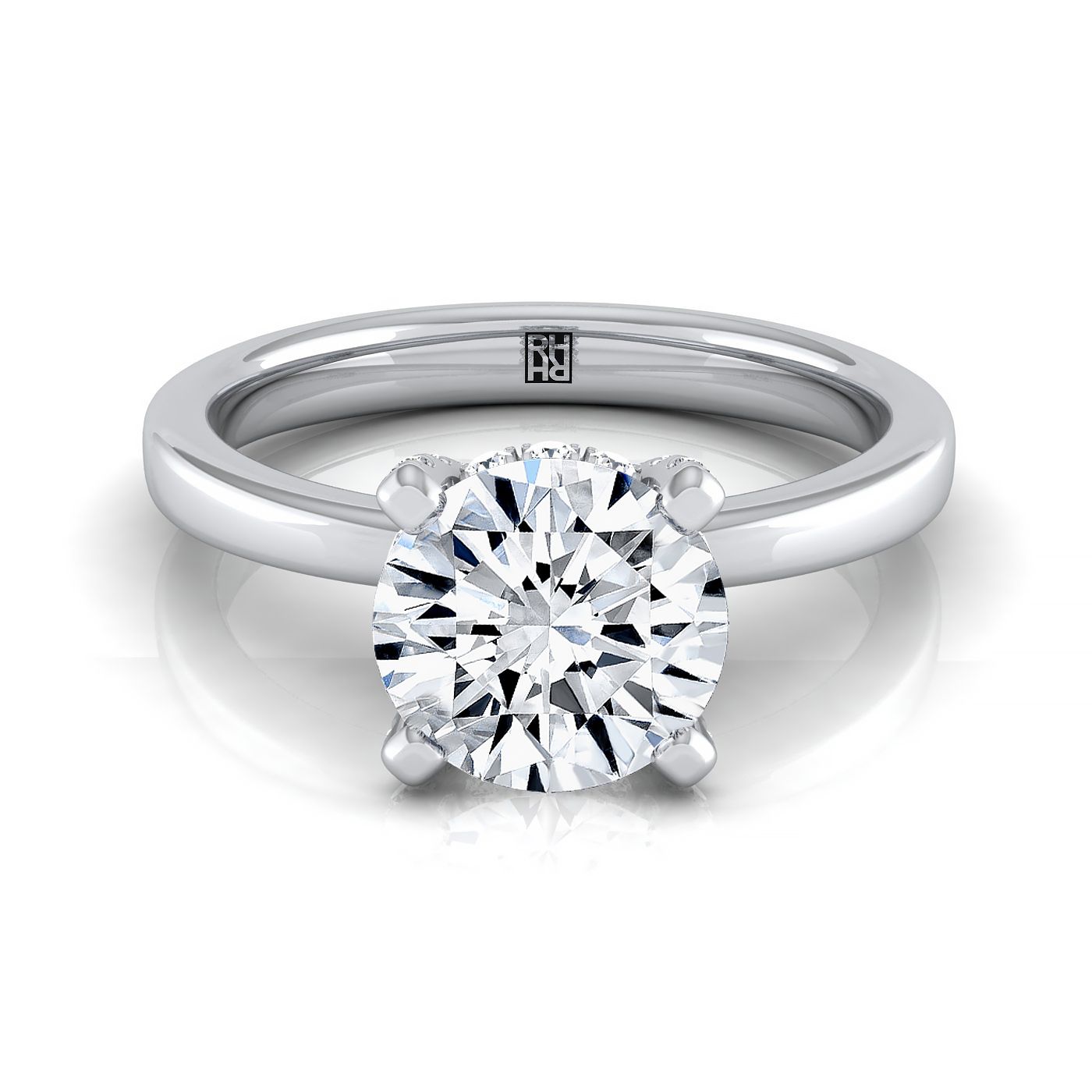 Round Brilliant, Secret Halo Adorned Prong Solitaire, in Platinum – view 8 | RockHer