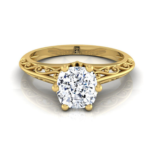 Vintage Scroll Cutout Solitaire Cushion, in 18K Yellow Gold | RockHer