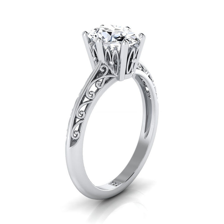 Vintage Scroll Cutout Solitaire Oval, in Platinum – side profile | RockHer