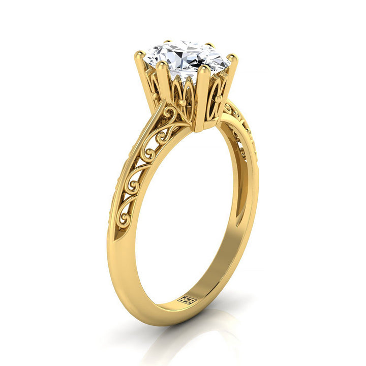 Vintage Scroll Cutout Solitaire Oval, in 18K Yellow Gold – side profile | RockHer