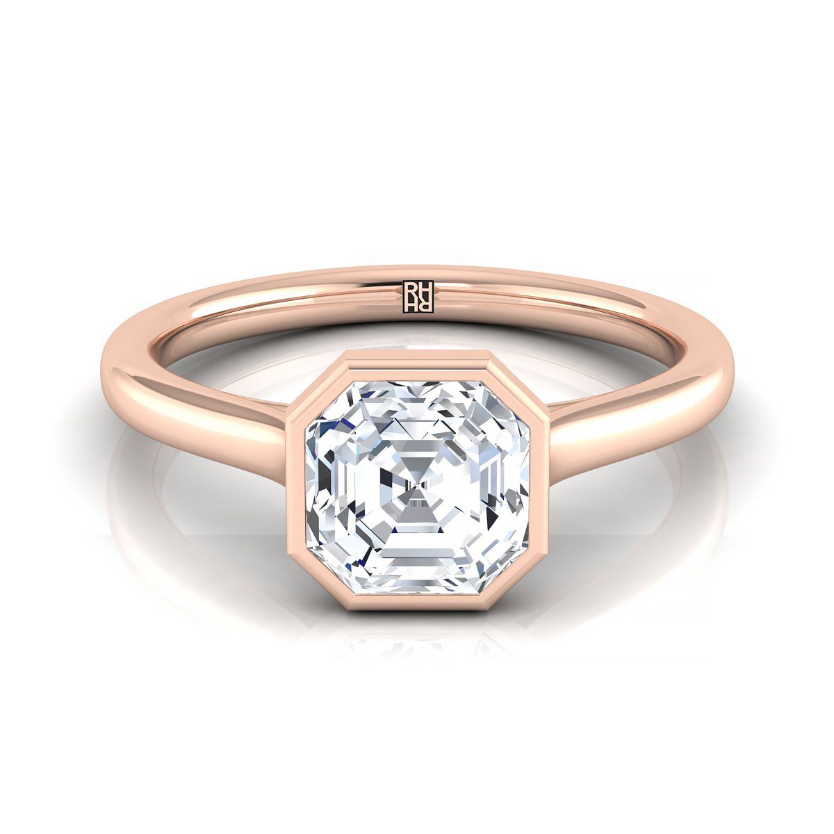 Simple Bezel Solitaire Asscher, in 14K Rose Gold | RockHer