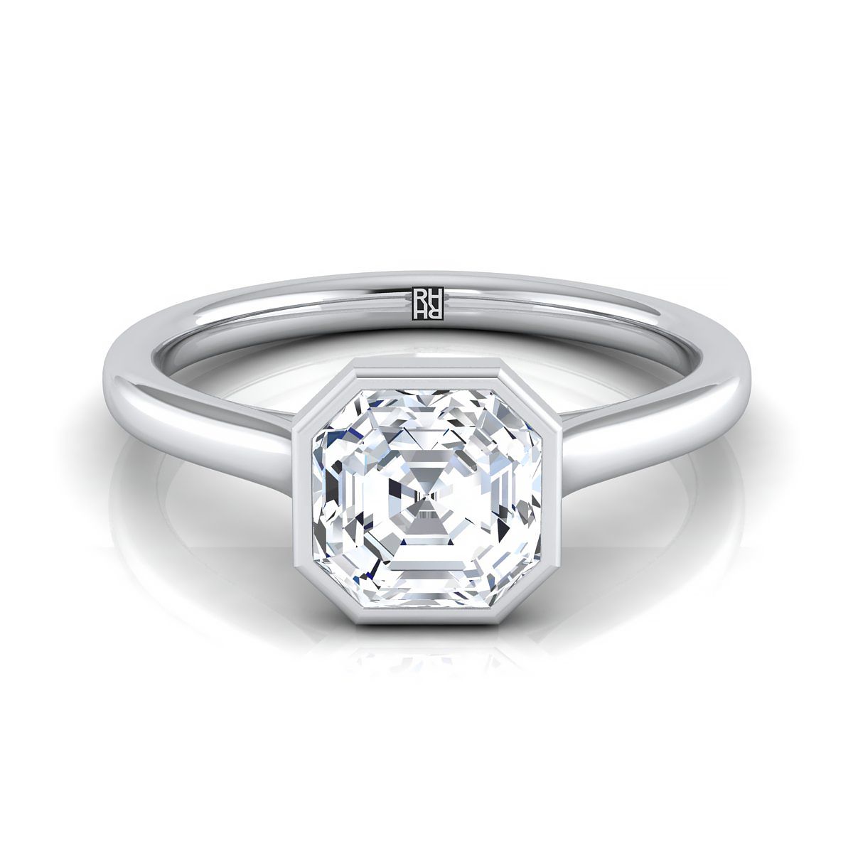 Simple Bezel Solitaire Asscher, in 18K White Gold | RockHer