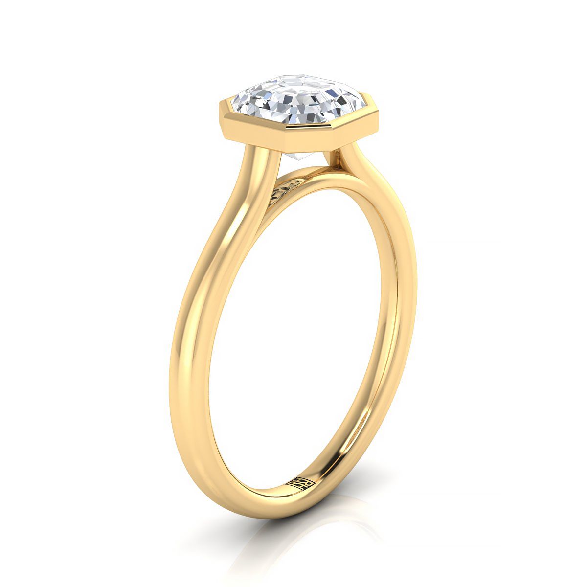 Simple Bezel Solitaire Asscher, in 18K Yellow Gold – side profile | RockHer