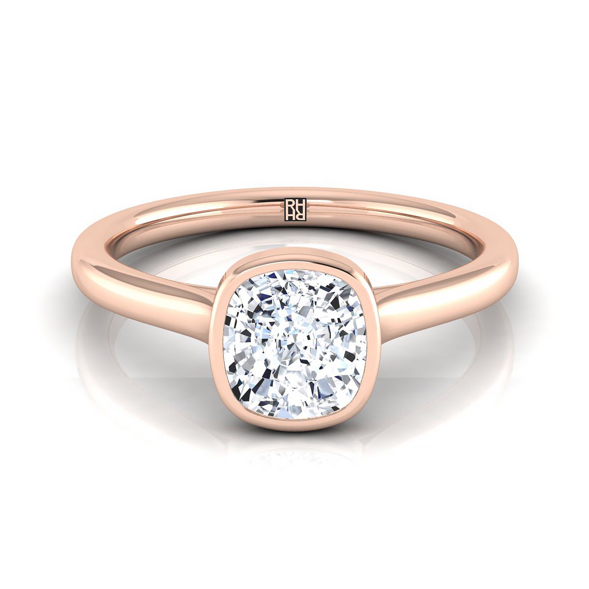 Simple Bezel Solitaire Cushion, in 14K Rose Gold | RockHer