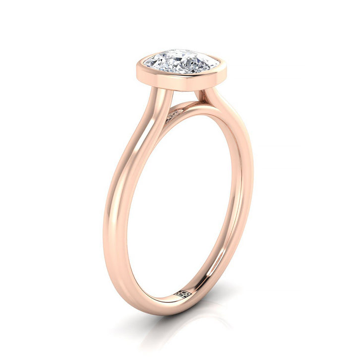 Simple Bezel Solitaire Cushion, in 14K Rose Gold – side profile | RockHer