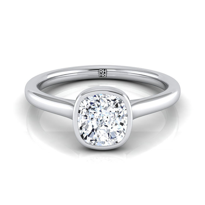 Simple Bezel Solitaire Cushion, in Platinum | RockHer