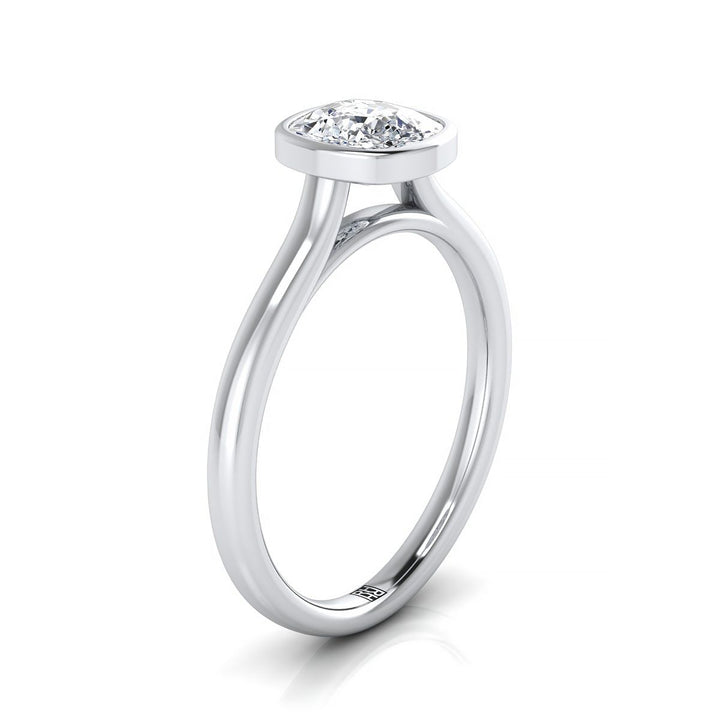 Simple Bezel Solitaire Cushion, in Platinum – side profile | RockHer