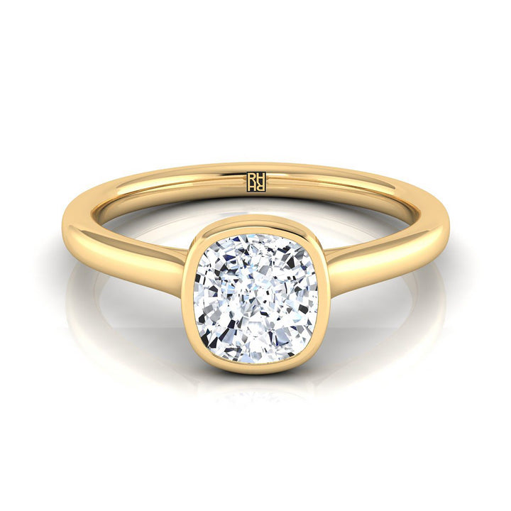Simple Bezel Solitaire Cushion, in 18K Yellow Gold | RockHer