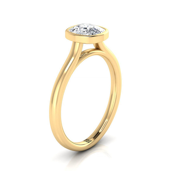 Simple Bezel Solitaire Cushion, in 18K Yellow Gold – side profile | RockHer