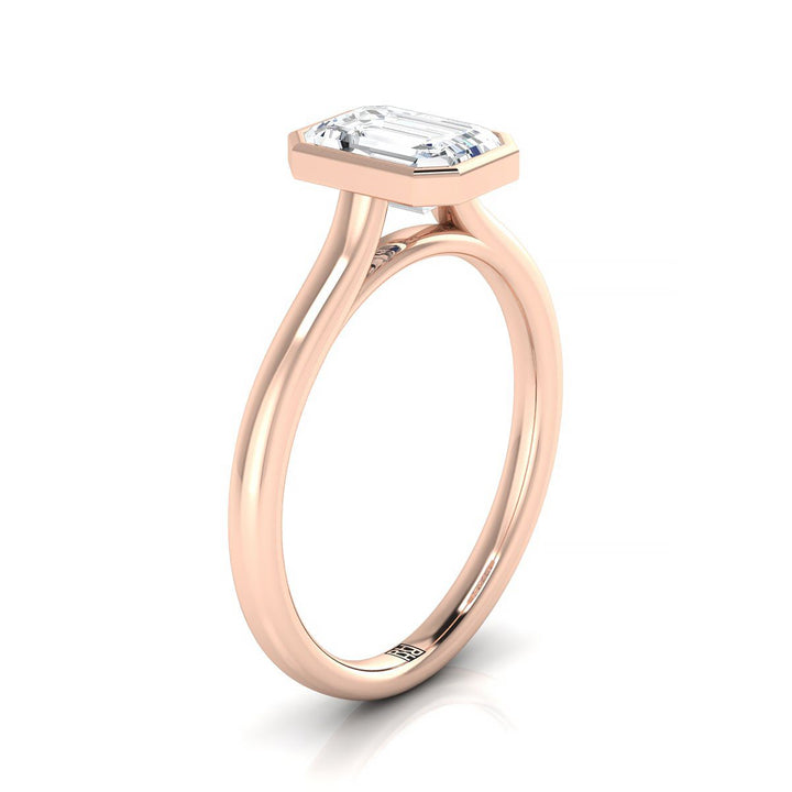 European Cut, Simple Bezel Solitaire Emerald, in 14K Rose Gold – side profile | RockHer