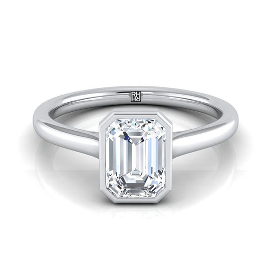 Platinum Emerald Cut  Simple Bezel Solitaire Engagement Ring