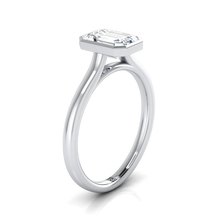 Platinum Emerald Cut  Simple Bezel Solitaire Engagement Ring