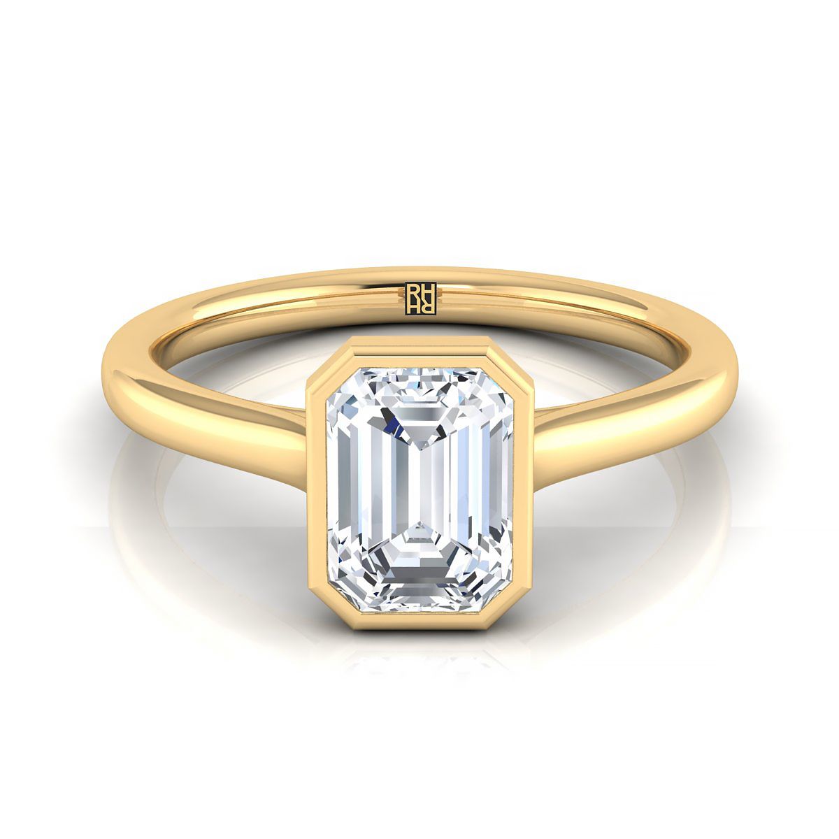 European Cut, Simple Bezel Solitaire Emerald, in 18K Yellow Gold | RockHer