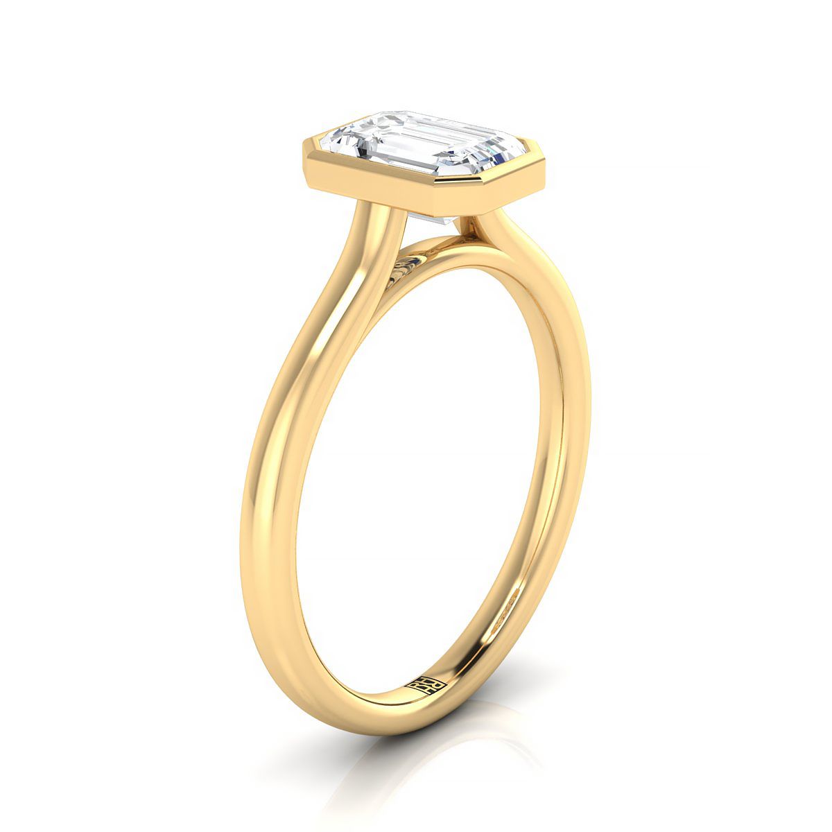 European Cut, Simple Bezel Solitaire Emerald, in 18K Yellow Gold – side profile | RockHer