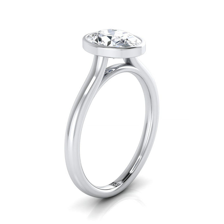 Simple Bezel Solitaire Oval, in Platinum – side profile | RockHer