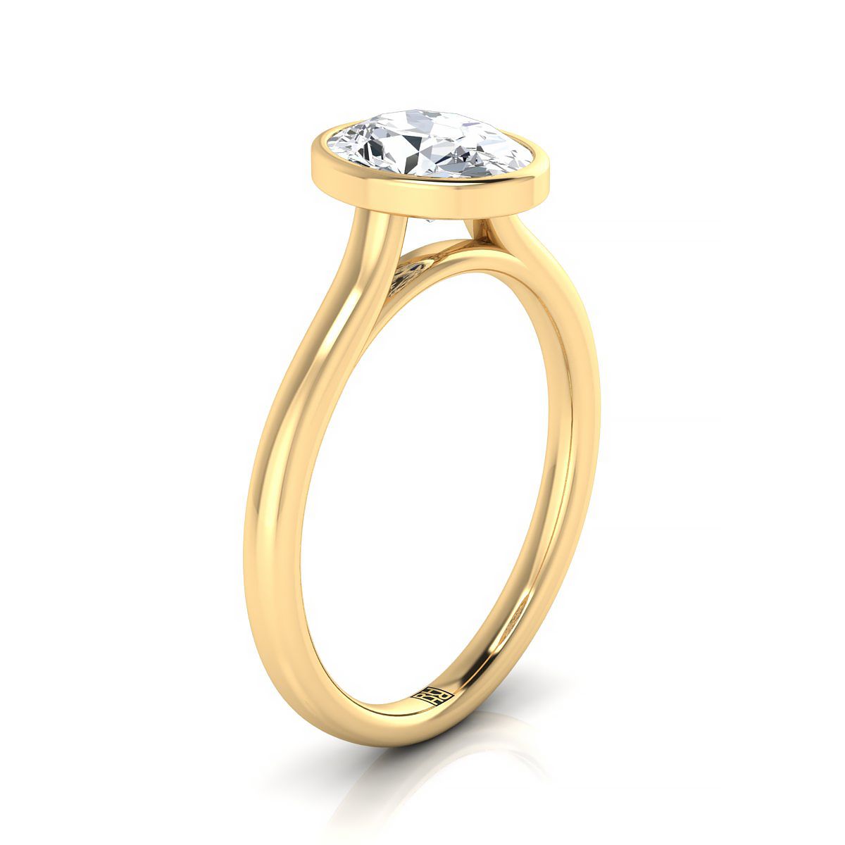 Simple Bezel Solitaire Oval, in 18K Yellow Gold – side profile | RockHer