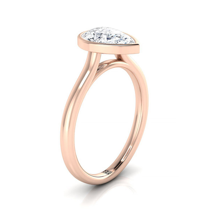 Simple Bezel Solitaire Pear Shape, in 14K Rose Gold – side profile | RockHer