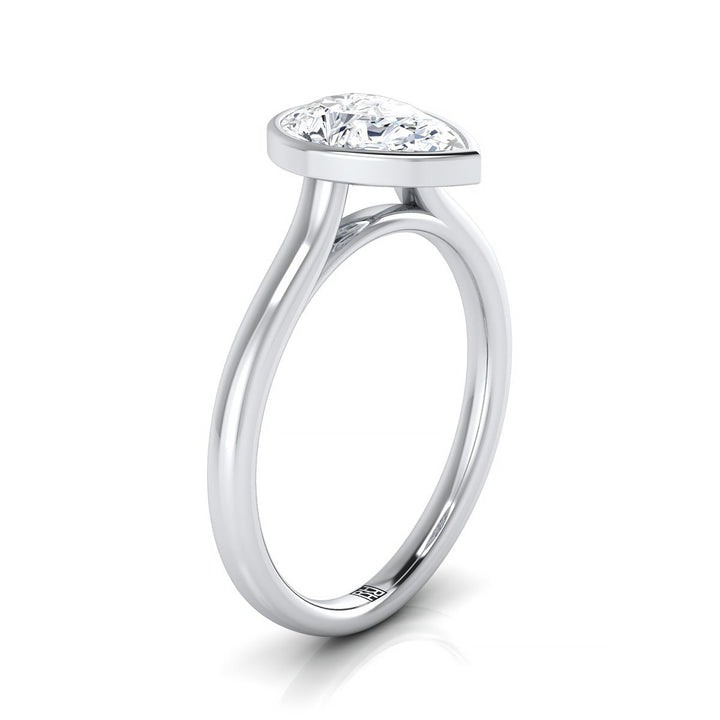 Simple Bezel Solitaire Pear Shape, in Platinum – side profile | RockHer