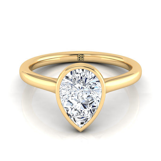Simple Bezel Solitaire Pear Shape, in 18K Yellow Gold | RockHer