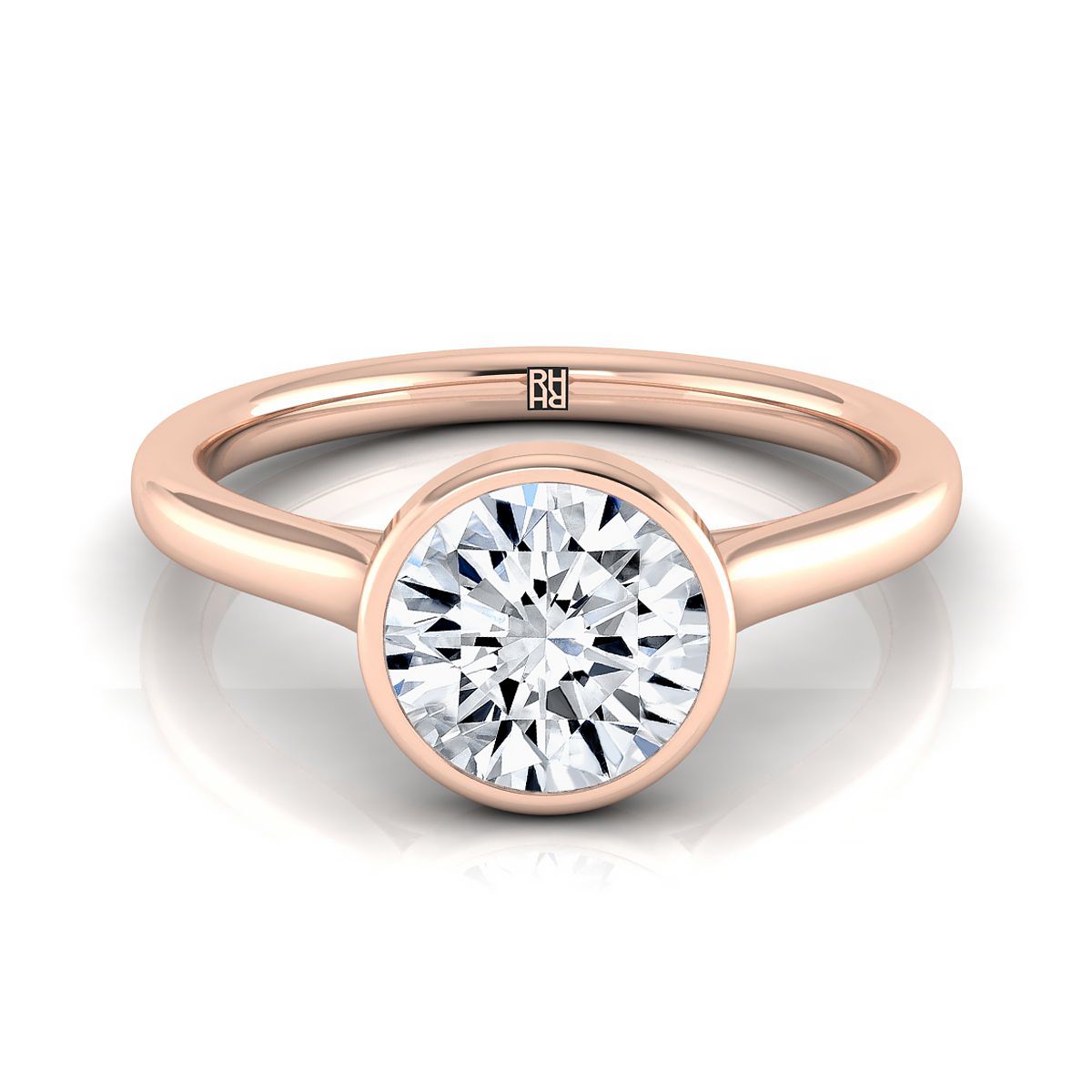 Round Brilliant, Simple Bezel Solitaire, in 14K Rose Gold | RockHer