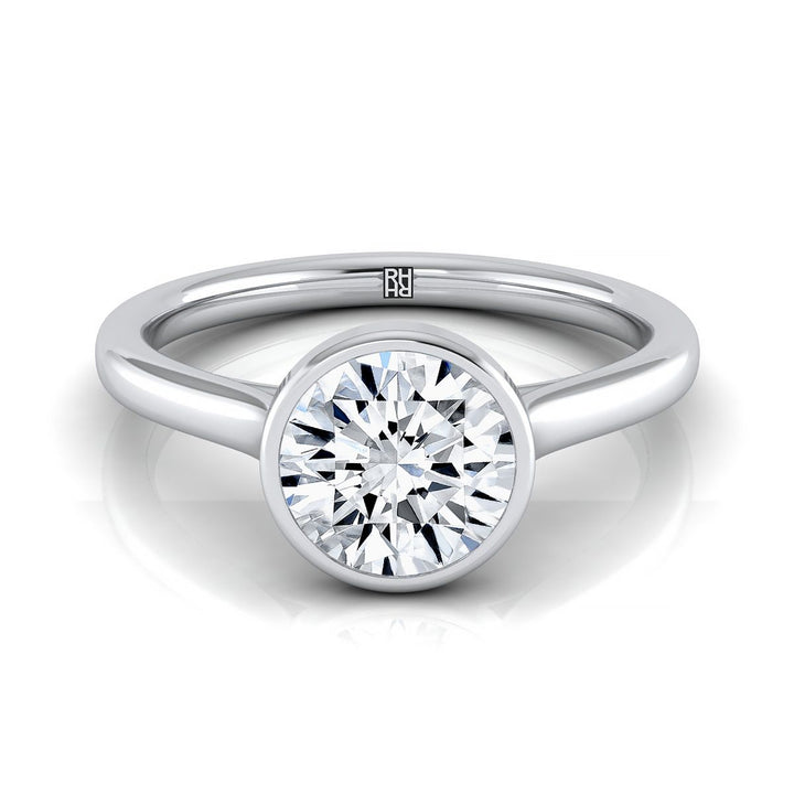 Round Brilliant, Simple Bezel Solitaire, in 18K White Gold – view 8 | RockHer