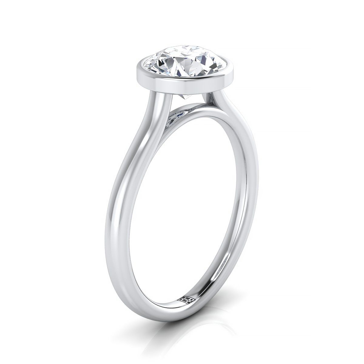 14K White Gold Round Brilliant  Simple Bezel Solitaire Engagement Ring