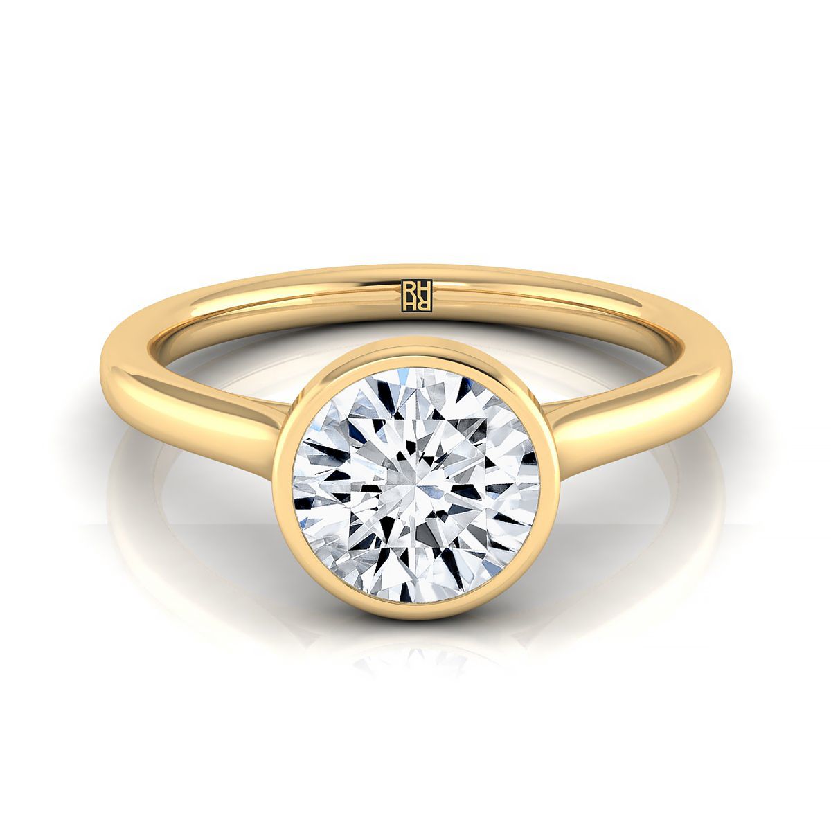 14K Yellow Gold Round Brilliant  Simple Bezel Solitaire Engagement Ring