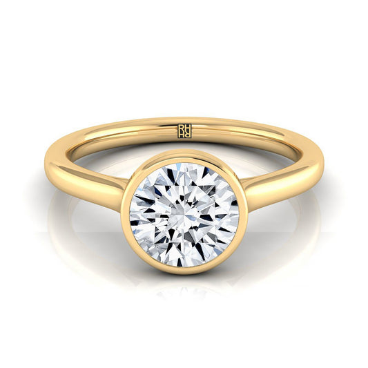 18K Yellow Gold Round Brilliant  Simple Bezel Solitaire Engagement Ring
