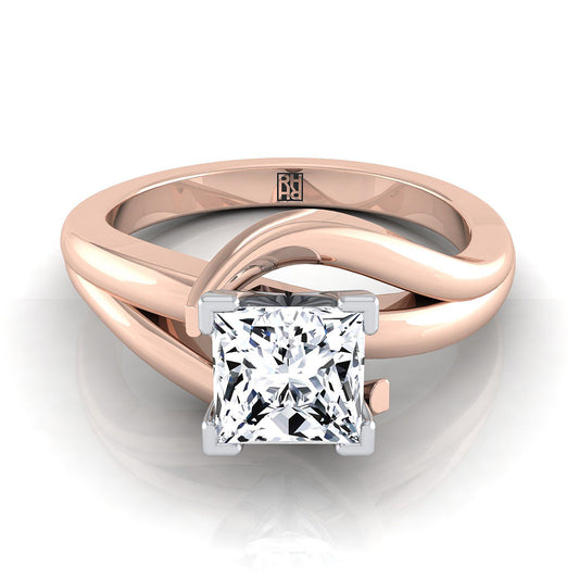 Asymmetrical Bypass Twist Solitaire Princess Cut Engagement Ring Setting in 14K Rose Gold