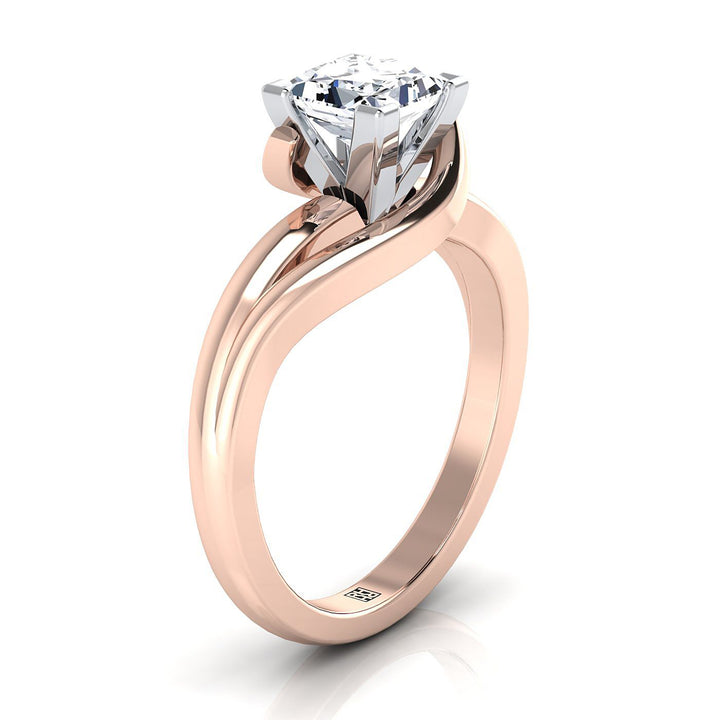 Asymmetrical Bypass Twist Solitaire Princess, in 14K Rose Gold, prong setting – side profile | RockHer