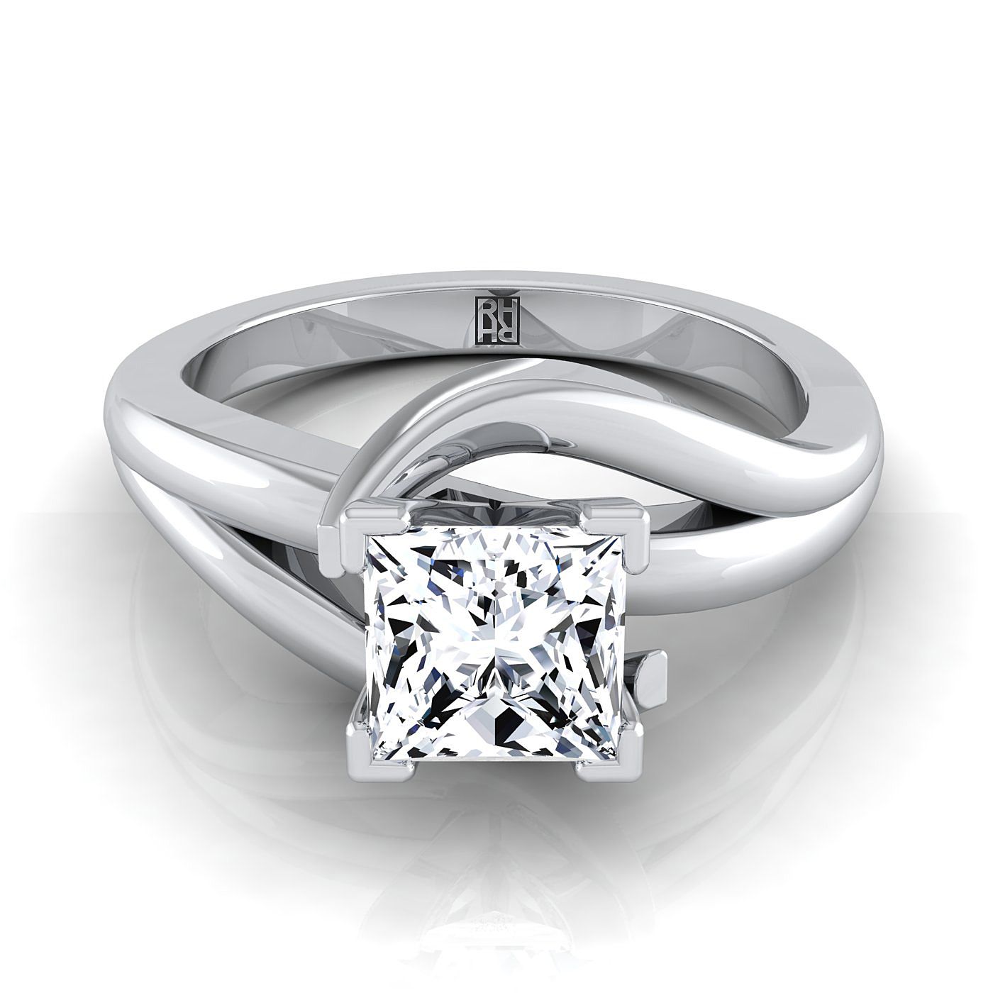 Asymmetrical Bypass Twist Solitaire Princess, in 18K White Gold | RockHer