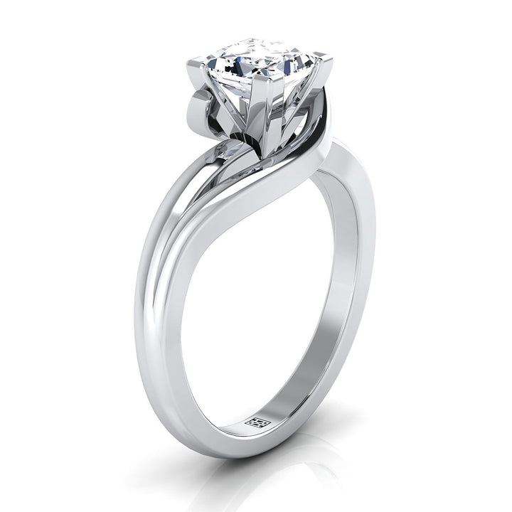 Asymmetrical Bypass Twist Solitaire Princess, in Platinum – side profile | RockHer