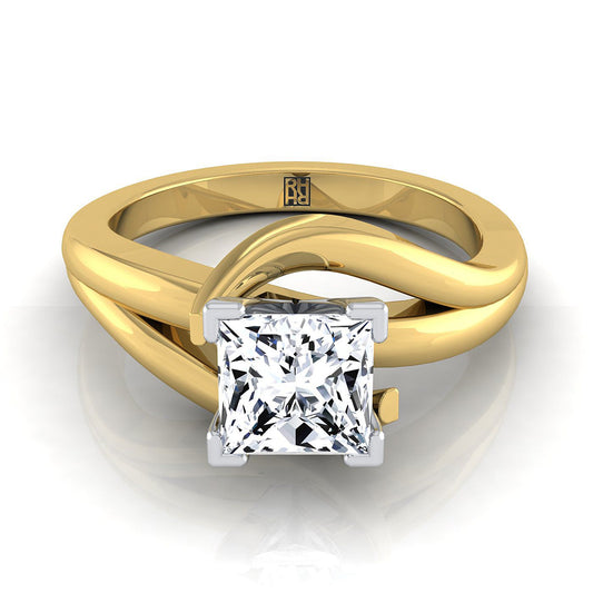 Asymmetrical Bypass Twist Solitaire Princess, in 18K Yellow Gold | RockHer