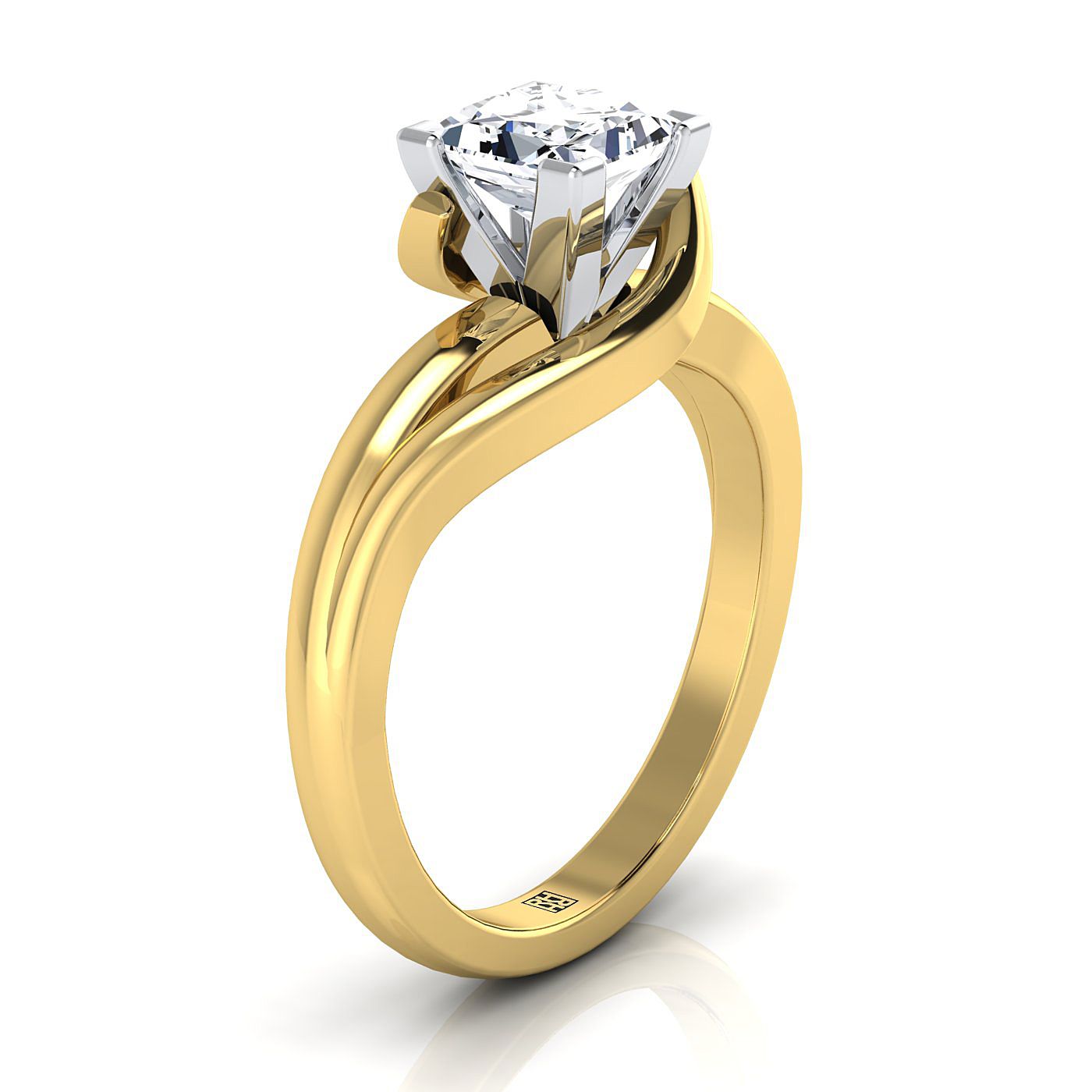 18K Yellow Gold Princess Cut  Asymetical Bypass Solitaire Twist Engagement Ring