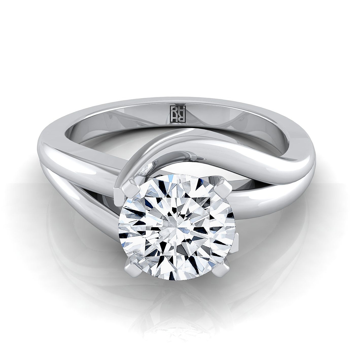 Round Brilliant, Asymmetrical Bypass Twist Solitaire, in Platinum | RockHer
