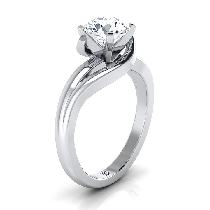Round Brilliant, Asymmetrical Bypass Twist Solitaire, in 18K White Gold – side profile | RockHer
