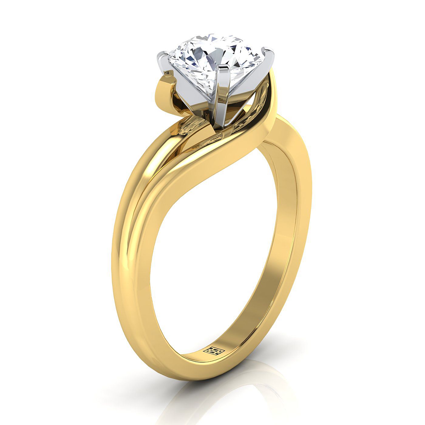 Round Brilliant, Asymmetrical Bypass Twist Solitaire, in 18K Yellow Gold – side profile | RockHer