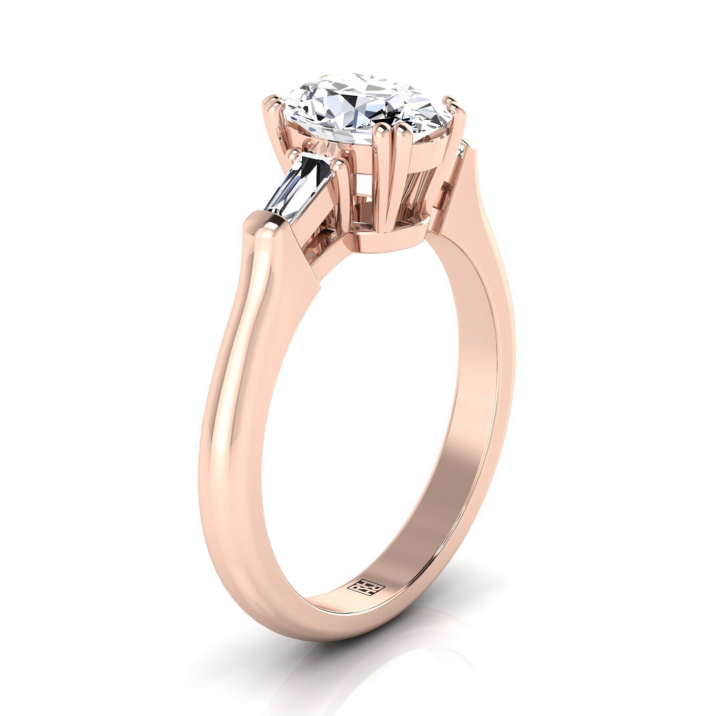 14K Rose Gold Oval Diamond Tapered Baguette Engagement Ring -1/4ctw