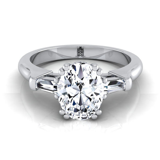 Double Prong Tapered Baguette Three Stone Oval, in Platinum | RockHer