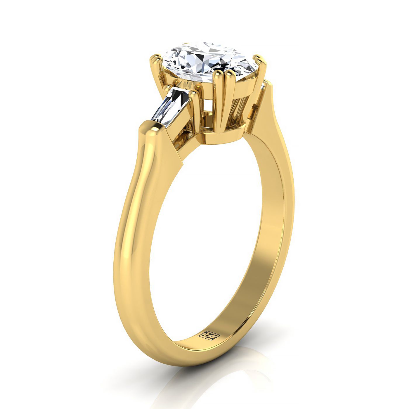 18K Yellow Gold Oval Diamond Tapered Baguette Engagement Ring -1/4ctw