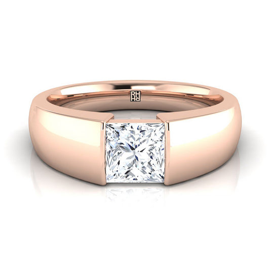 Wide High Polish Tension Channel Solitaire Princess, in 14K Rose Gold | RockHer
