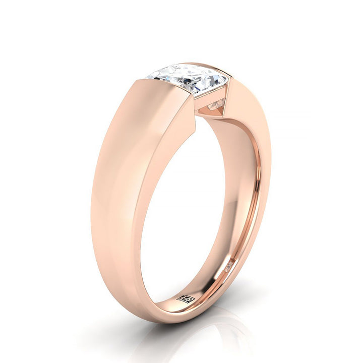Wide High Polish Tension Channel Solitaire Princess, in 14K Rose Gold – side profile | RockHer