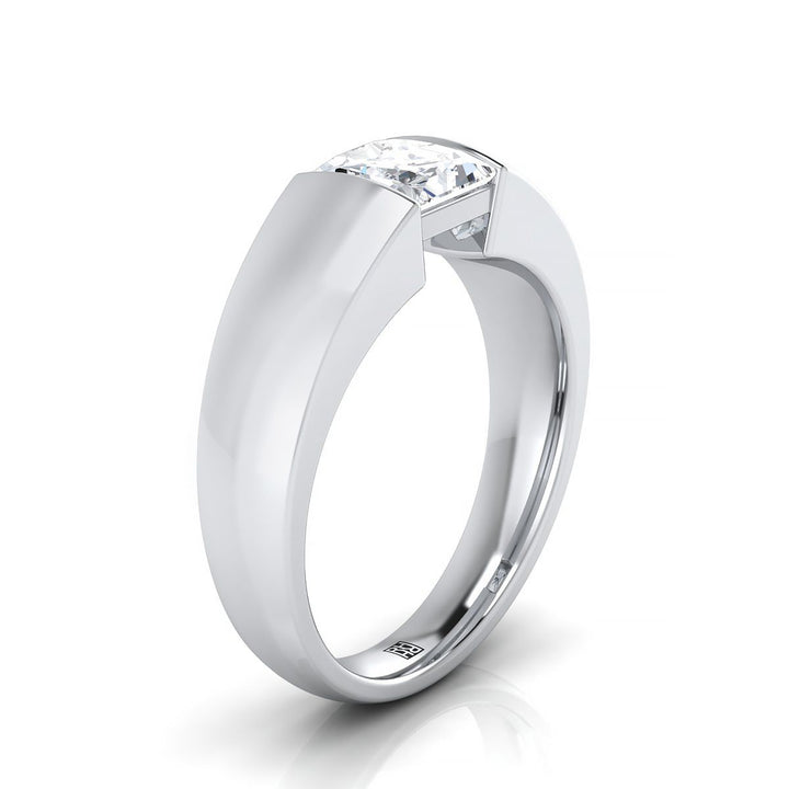 Wide High Polish Tension Channel Solitaire Princess, in 18K White Gold – side profile | RockHer