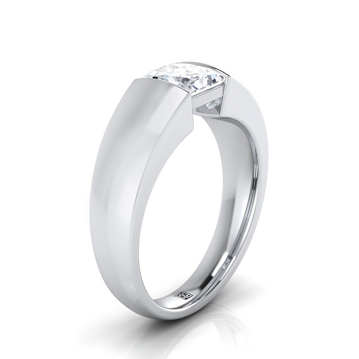 Wide High Polish Tension Channel Solitaire Princess, in Platinum – side profile | RockHer
