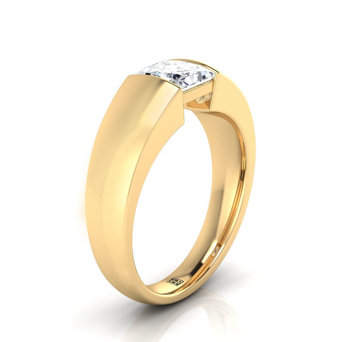 Wide High Polish Tension Channel Solitaire Princess, in 18K Yellow Gold – side profile | RockHer