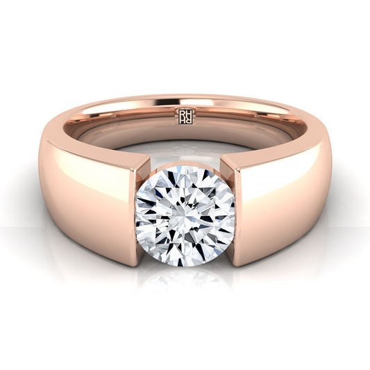 14K Rose Gold Round Brilliant  Wide High Polish Band Tension Set Solitaire Engagement Ring