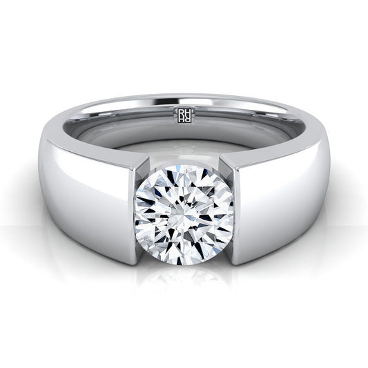 Round Brilliant, Wide High Polish Tension Channel Solitaire, in 18K White Gold | RockHer